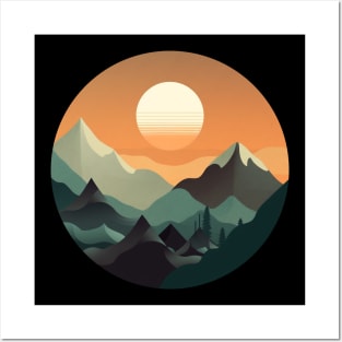 Mountains Sun Contemporary Flat Art Posters and Art